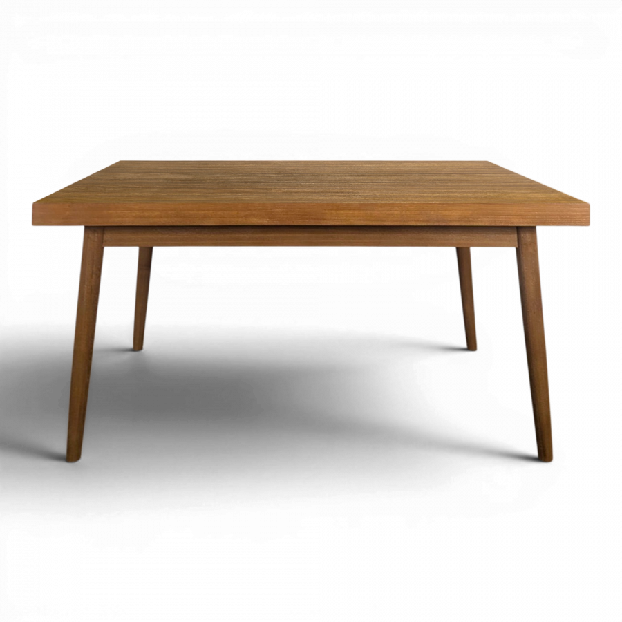 Table moderniste en teck avec 2 allonges