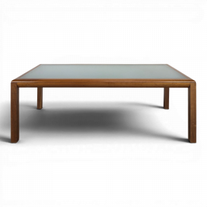 Grande table de repas en verre et merisier