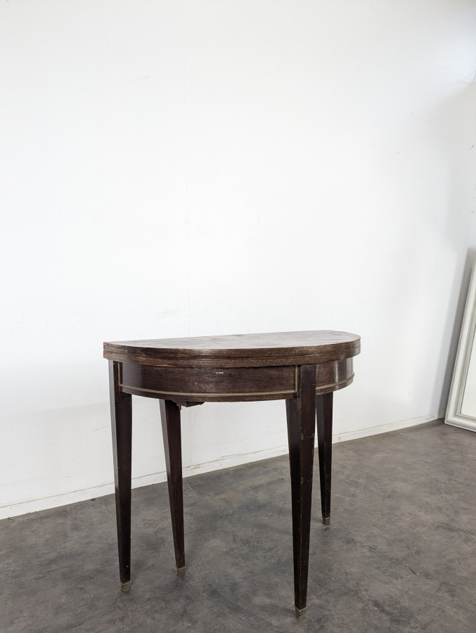 Table demi-lune Louis XVI en acajou à allonges