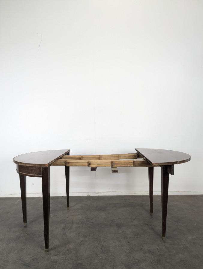 Table demi-lune Louis XVI en acajou à allonges