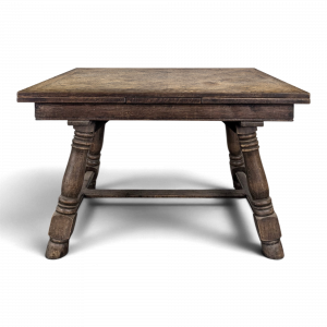 Table à rallonges années 40 en chêne plateau marqueté pieds balustres