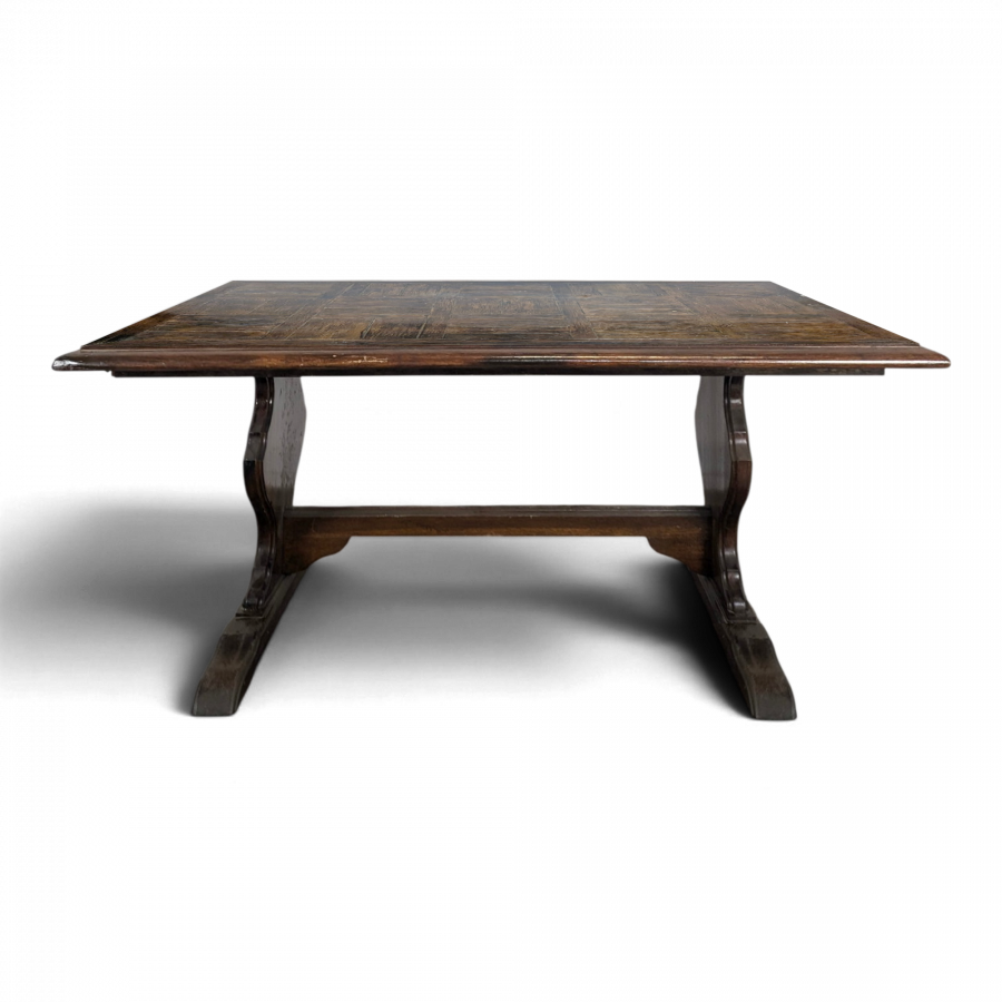 Table de ferme en chêne à plateau panneauté piètement lyre années 40