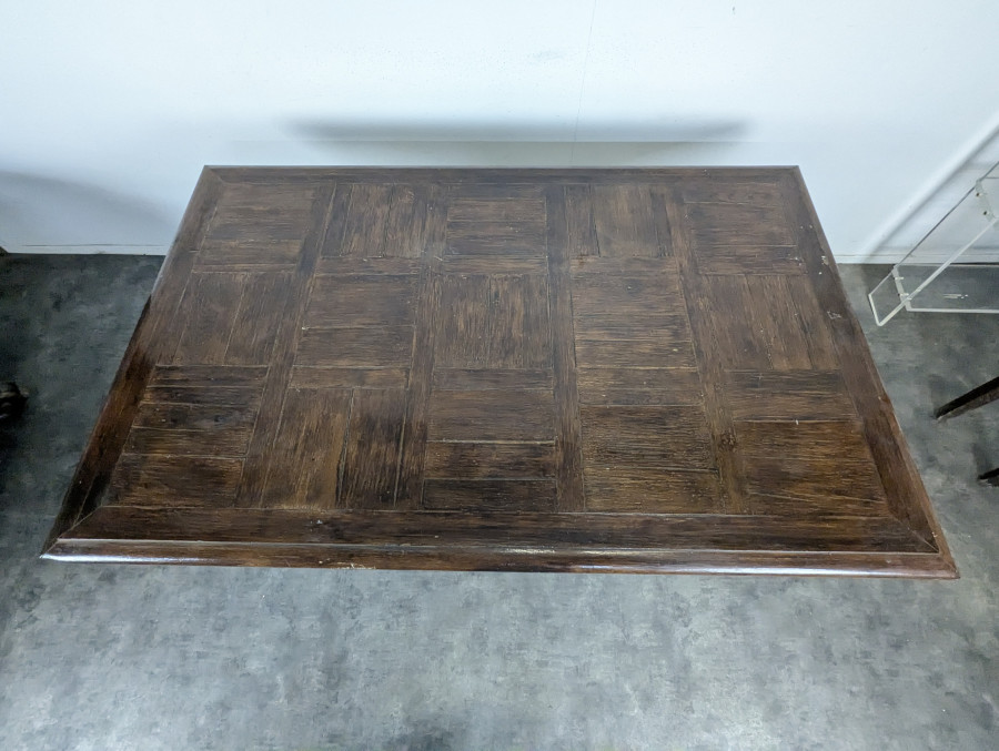 Table de ferme en chêne à plateau panneauté piètement lyre années 40