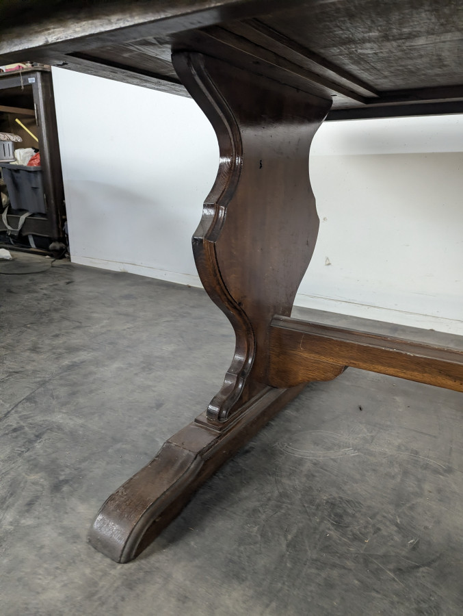 Table de ferme en chêne à plateau panneauté piètement lyre années 40