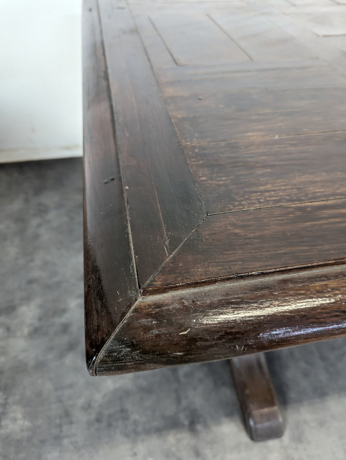 Table de ferme en chêne à plateau panneauté piètement lyre années 40