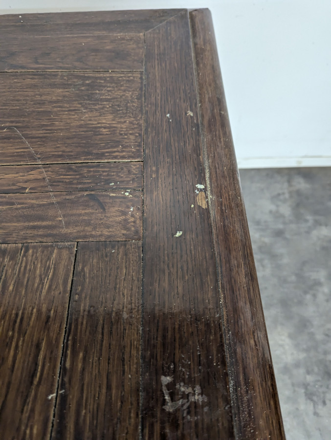 Table de ferme en chêne à plateau panneauté piètement lyre années 40