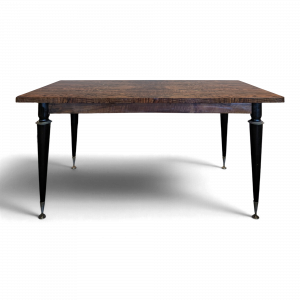 Table de salle à manger années 50 en ronce de noyer, pieds fuseau