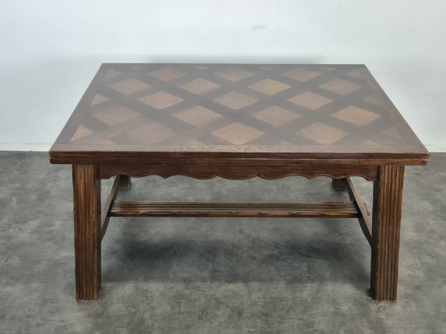 Table de monastère extensible en chêne plateau en parquet Versailles