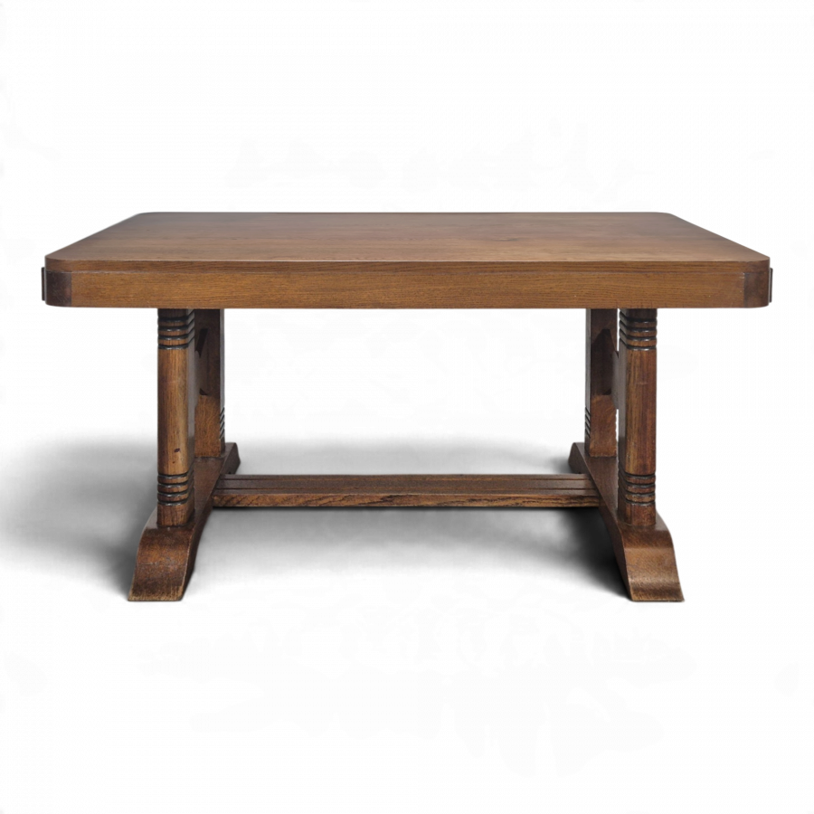 Table de salle à manger années 40 en chêne à piètement double