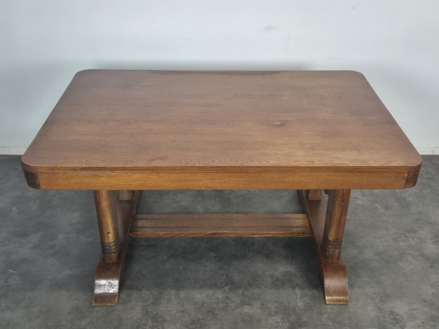 Table de salle à manger années 40 en chêne à piètement double