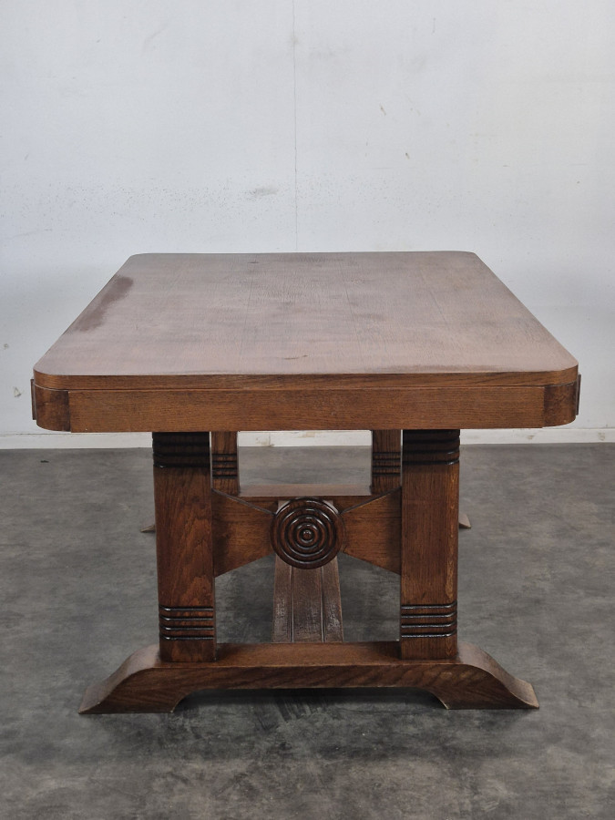 Table de salle à manger années 40 en chêne à piètement double
