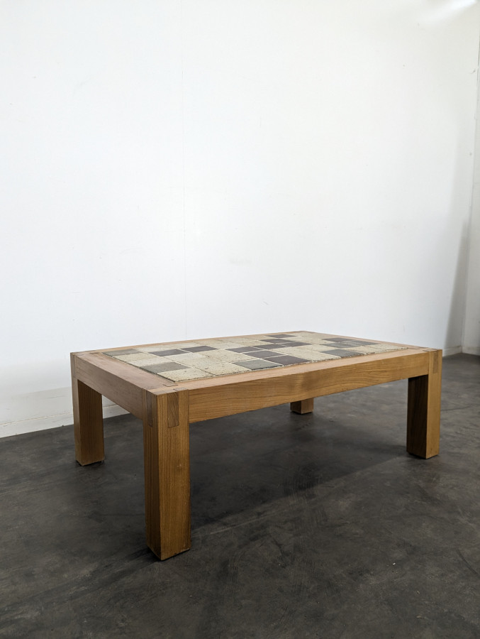 Table basse Maison Regain en orme massif et grés ceram