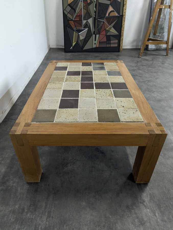 Table basse Maison Regain en orme massif et grés ceram