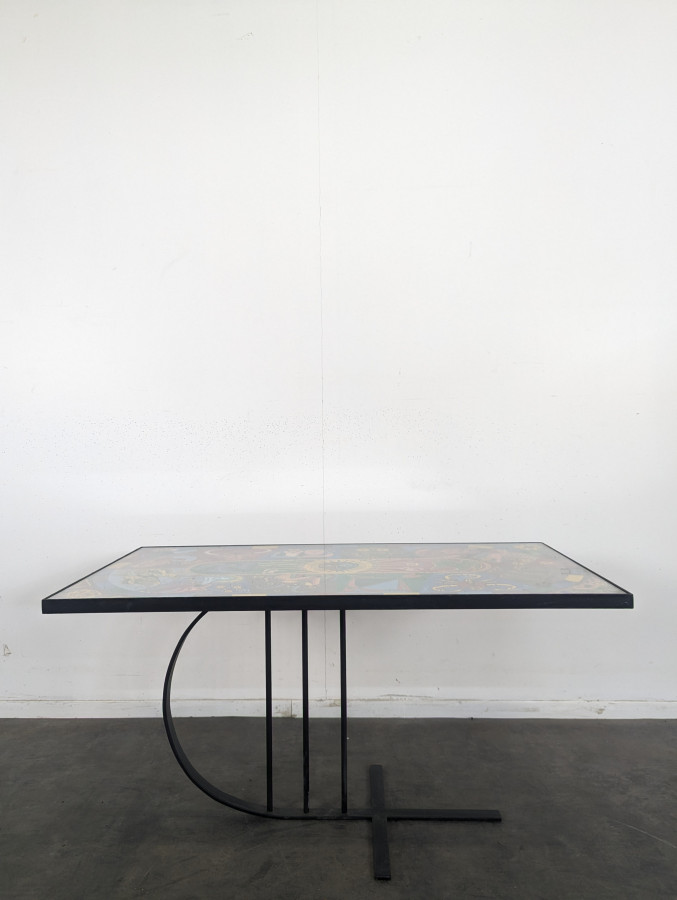Table basse en acier chrome à décor de signes du zodiaque