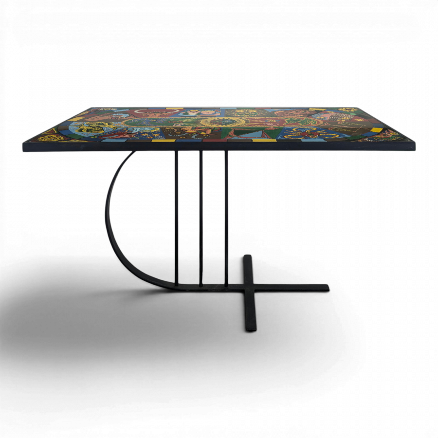 Table basse en acier chrome à décor de signes du zodiaque