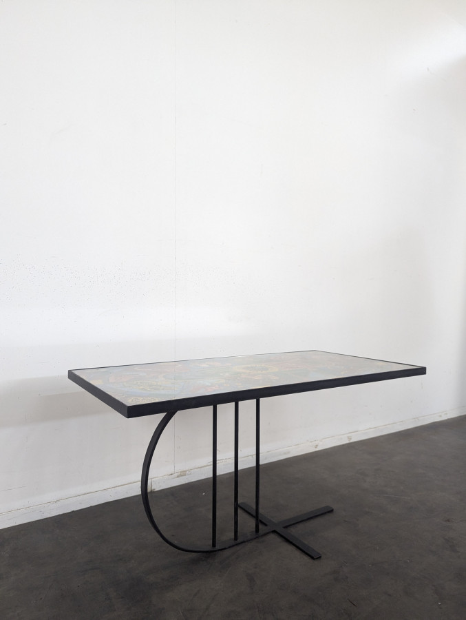 Table basse en acier chrome à décor de signes du zodiaque