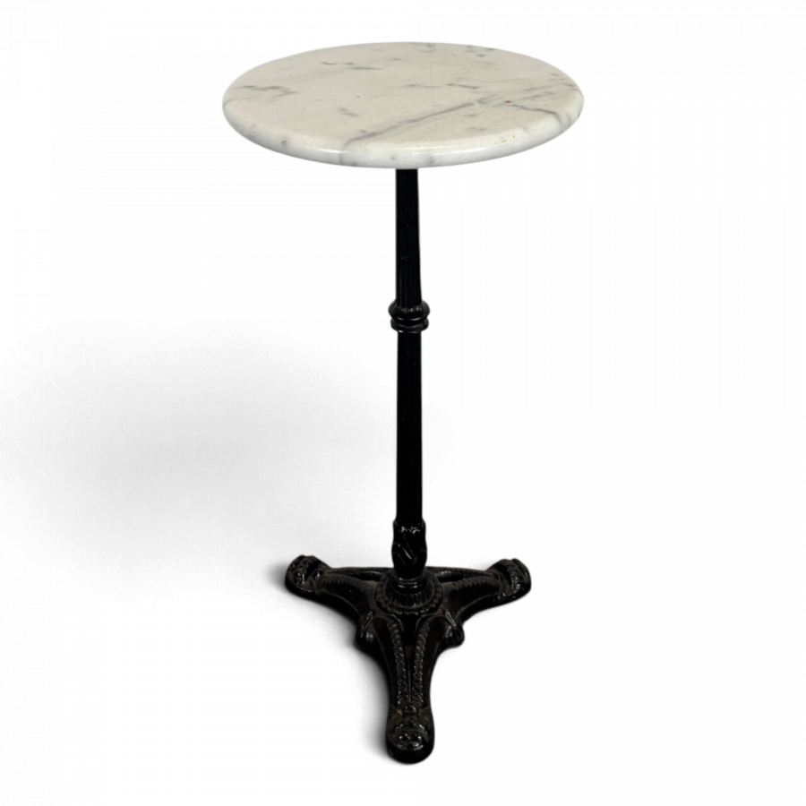 Série de 3 tables d'appoint porte-bouteilles de bistrot en fonte et marbre