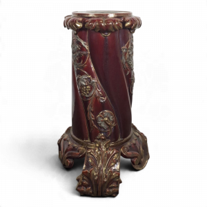 Colonne sellette en céramique émaillée bordeaux et or