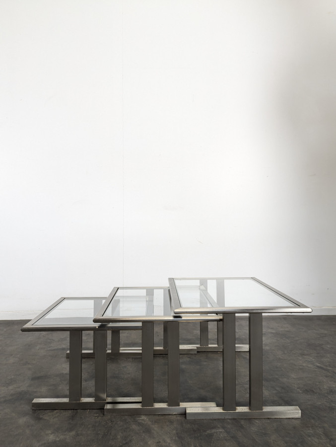 Set de table gigogne en acier chromé space age