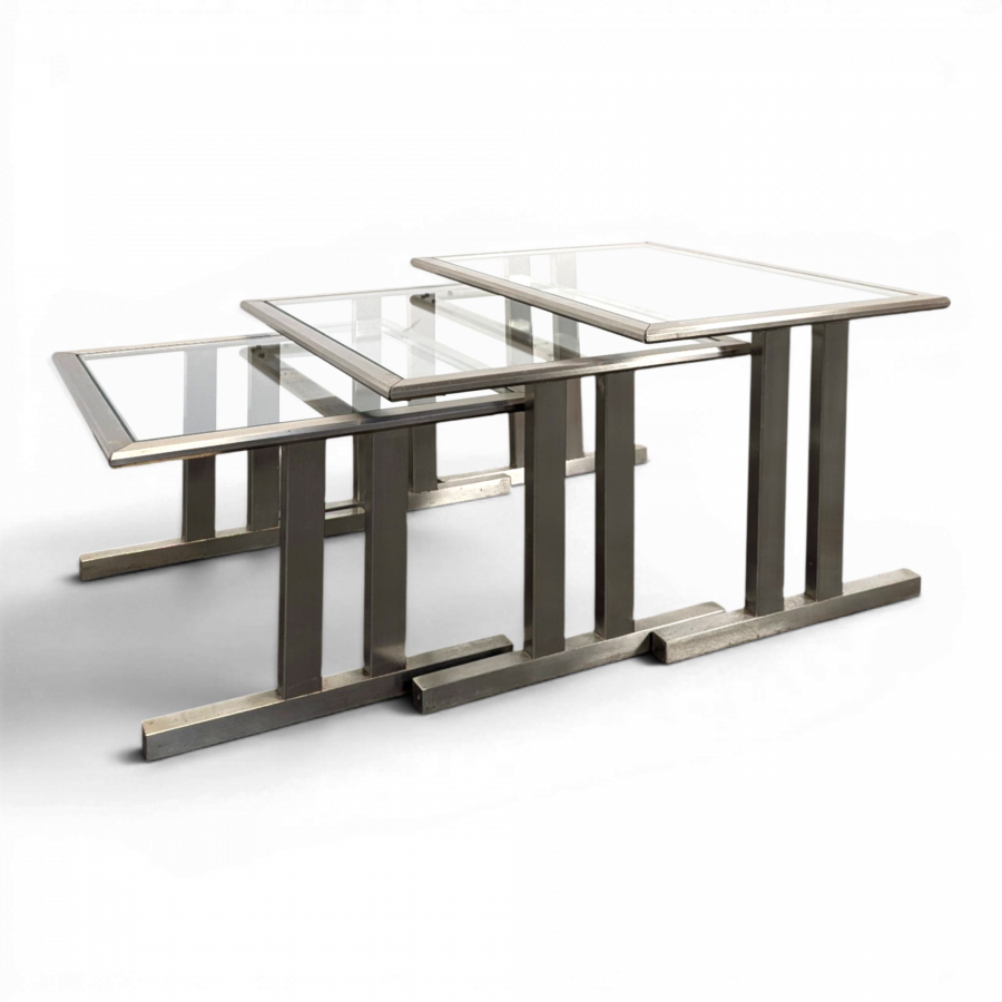 Set de table gigogne en acier chromé space age